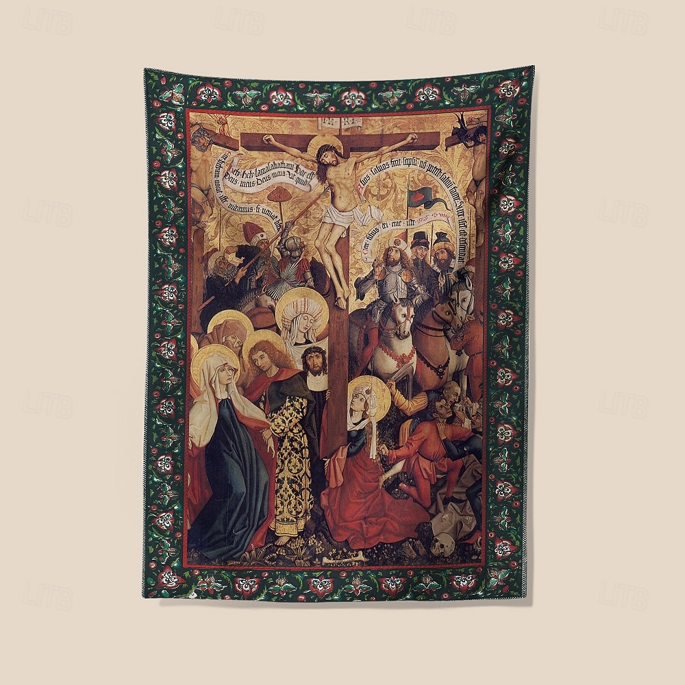 Mittelalterliche Wandteppiche Mittelalter Wandteppich Religiöse Kunst großer Wandteppich Wanddekoration Fotohintergrund für Zuhause Schlafzimmer Wohnzimmer Dekoration Kemptener Kreuzigung 2026 - $19.99 –P3