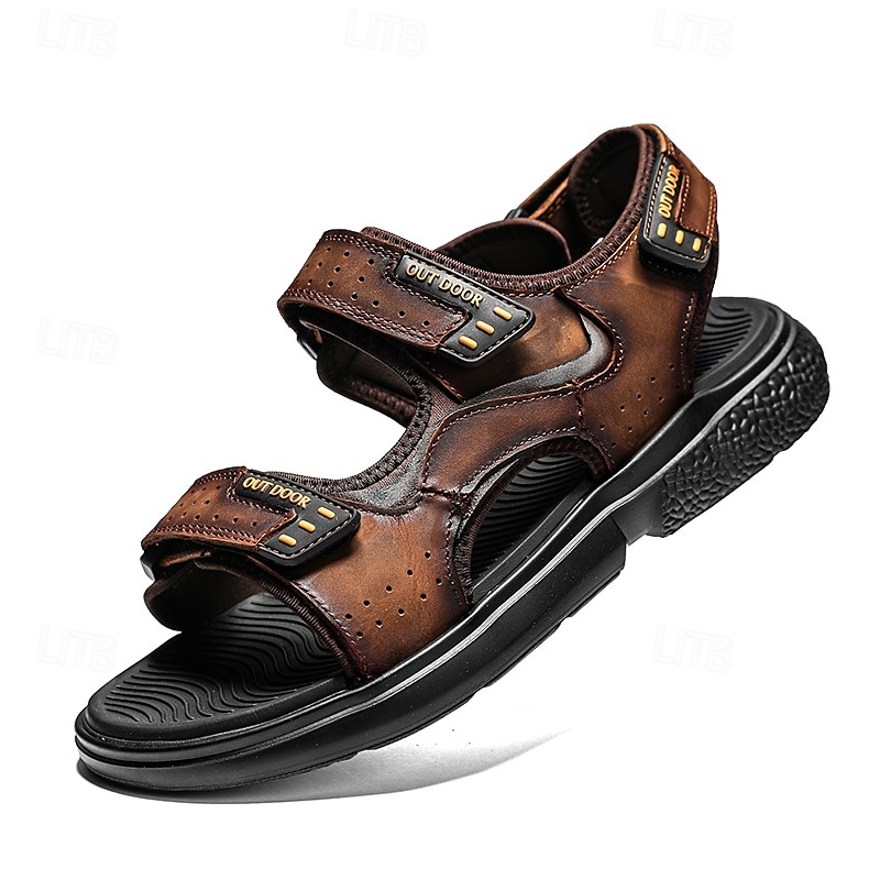 Men's Brown Faux Leather and Mesh Sport Sandals with Dual Buckle Straps – Durable Outdoor Sandals for Hiking, Beach or Vacation Wear 2025 - $42.99 –P2