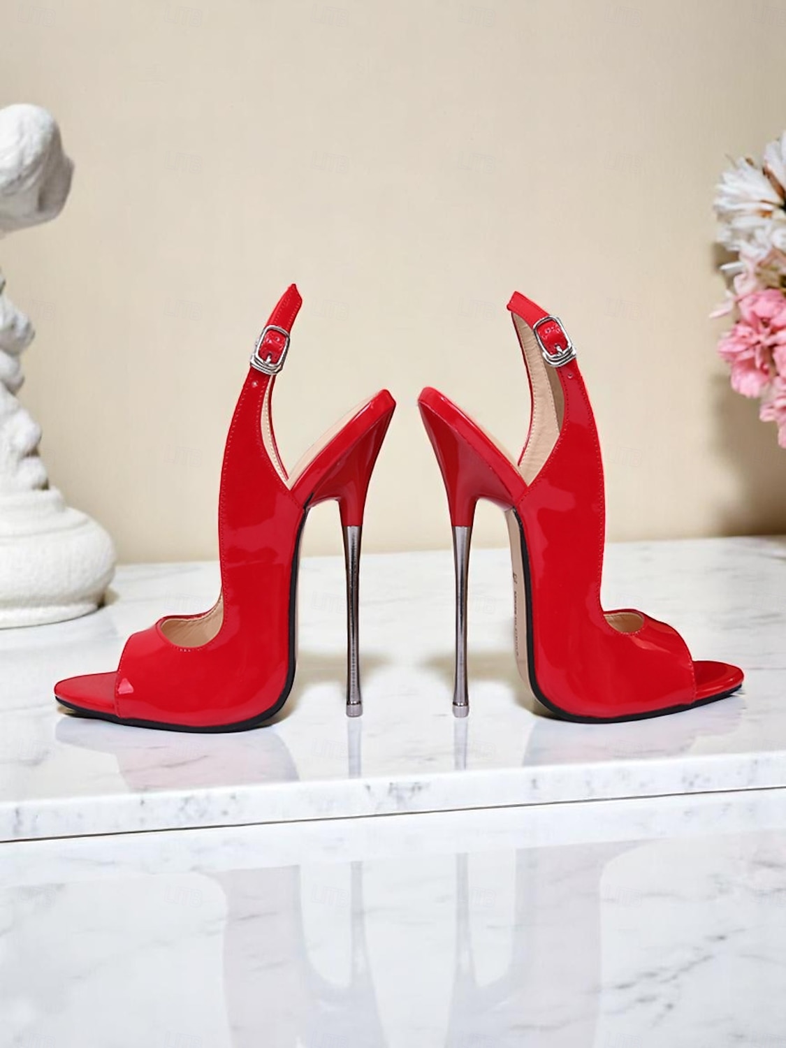 női piros lakkbőr slingback tűsarkú, nyitott orrú kivitelben - szexi magassarkúk éjszakai bulikba 2025 - $59.99 –P4
