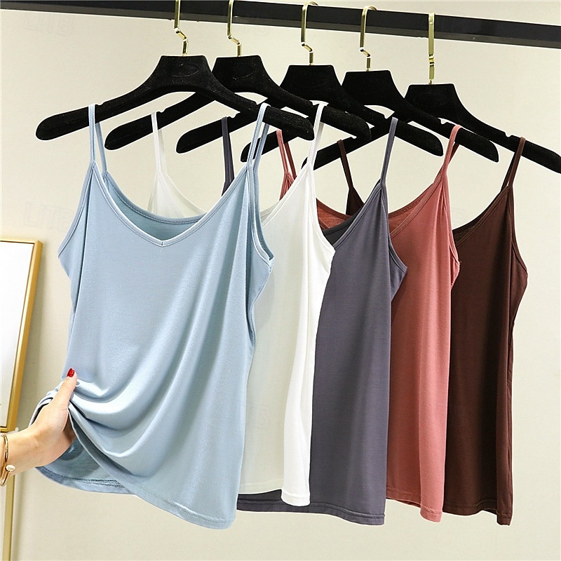 Women's Camisole Tank Top Solid Color Daily Sleeveless Crew Neck Regular Tops Daily Backless Light Blue Iron Gray Denim Blue Matcha green Black Summer 2025 - Kč349 –P6