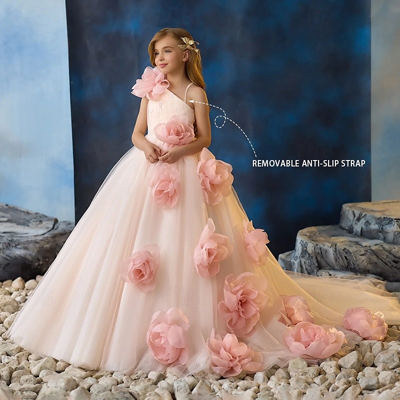 Copii Fete Rochie de fată cu flori Rochie pentru prima comuniune Rochie de petrecere Culoare solidă Fără manșon Manșon Lung Performanță Nuntă Petrecere Plasă Prințesă Dulce Plasă Mijloc Rochie teac 2025 - $112.99 –P1