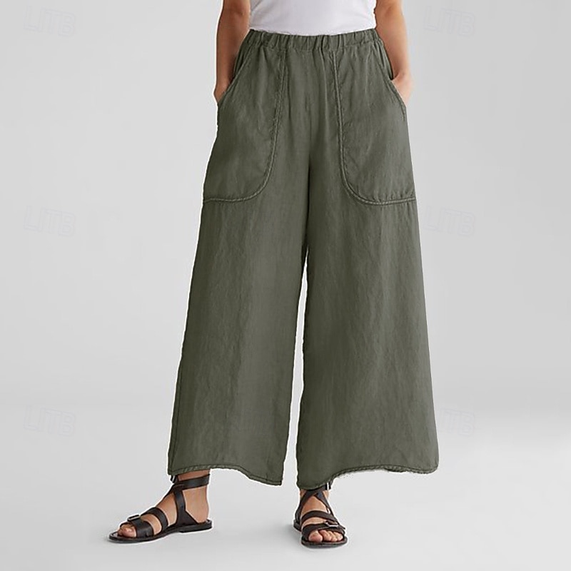 Mujer Pantalones de lino y algodón pantalones Moda Ropa de calle Longitud total Cintura Media Plano Bolsillo Cintura elástica Confortable Al Aire Libre Cómodo Vacaciones Noche Negro Verde Ejército 2025 - $24.99 –P4