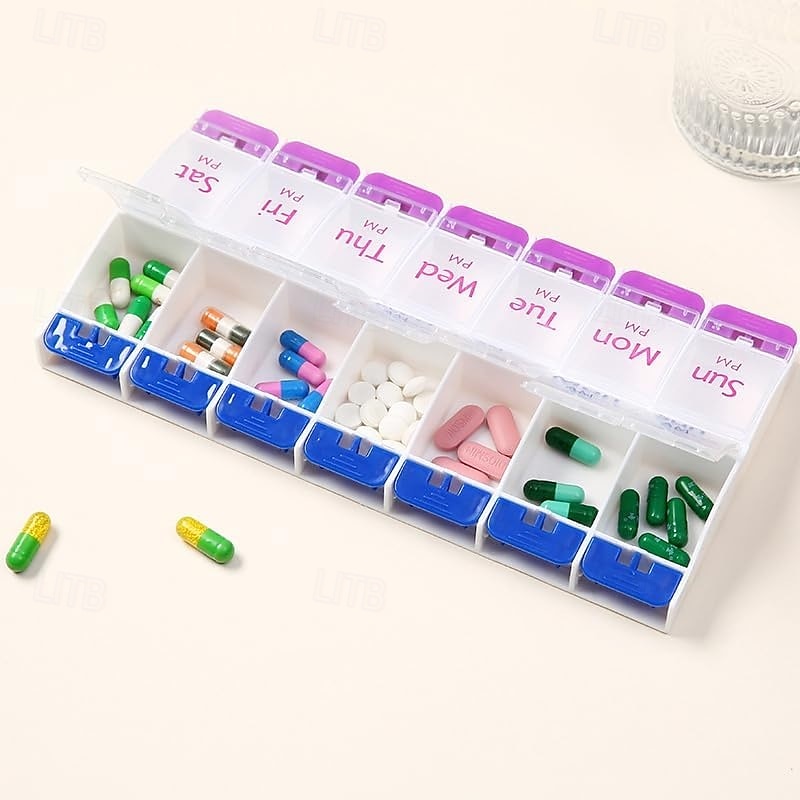 Daily Pill Case Organizer, 7-Day Weekly Medicine Planner Organizer, AM PM, Large Tray 14-Compartment Meds Box Container Holder for Medication, Vitamin, Supplement, Fish Oil 2025 - $9.49 –P7