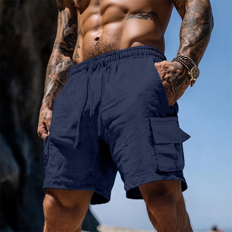 Herren Shorts Leinenshorts Sommershorts Strandshorts Kordelzug Elastischer Bund Mehrere Taschen Einfach Knielang Outdoor Ferien Strand Urlaub Hawaiianisch Schwarz Weiß Unelastisch 2025 - $22.99 –P9