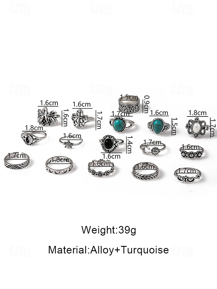 Women's Boho Turquoise Ring Set – Vintage Alloy Stackable Rings with Gemstone Accents for Western Style, Festivals or Daily Wear 2026 - $7.99 –P11