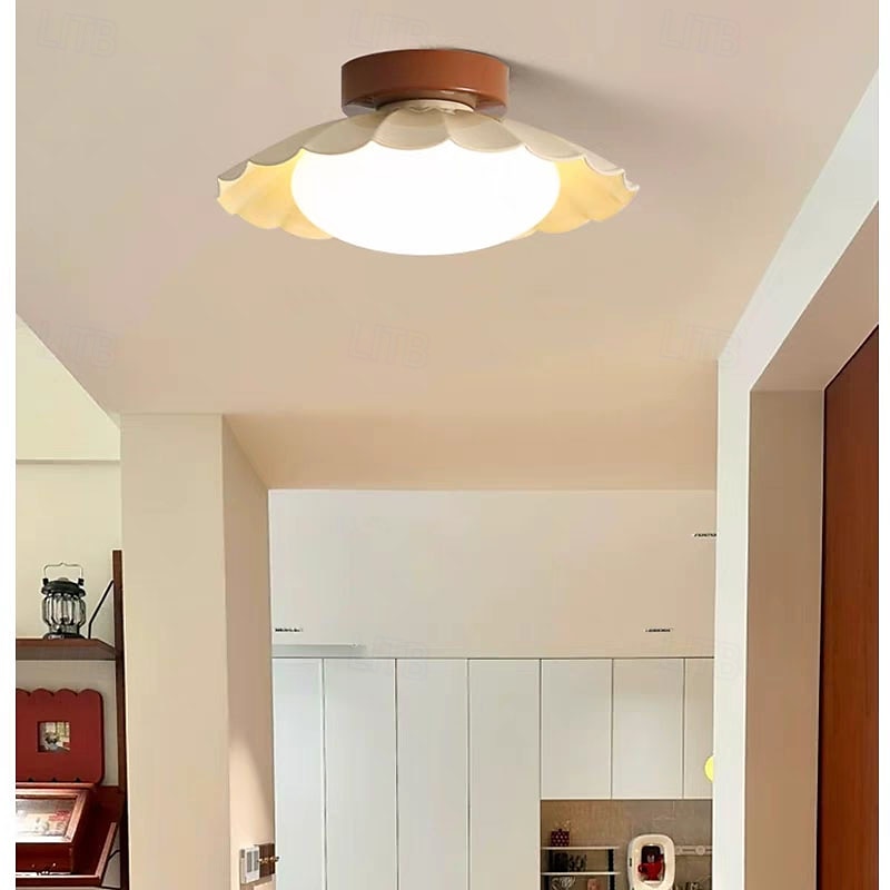 Lámpara de techo moderna para pasillo, pantalla blanca lechosa, pequeña lámpara de techo de metal, madera, estilo granja vintage, cerca del techo, para baño, cocina, pasillo, entrada, 25 cm, 110-240 V 2025 - $128.99 –P8