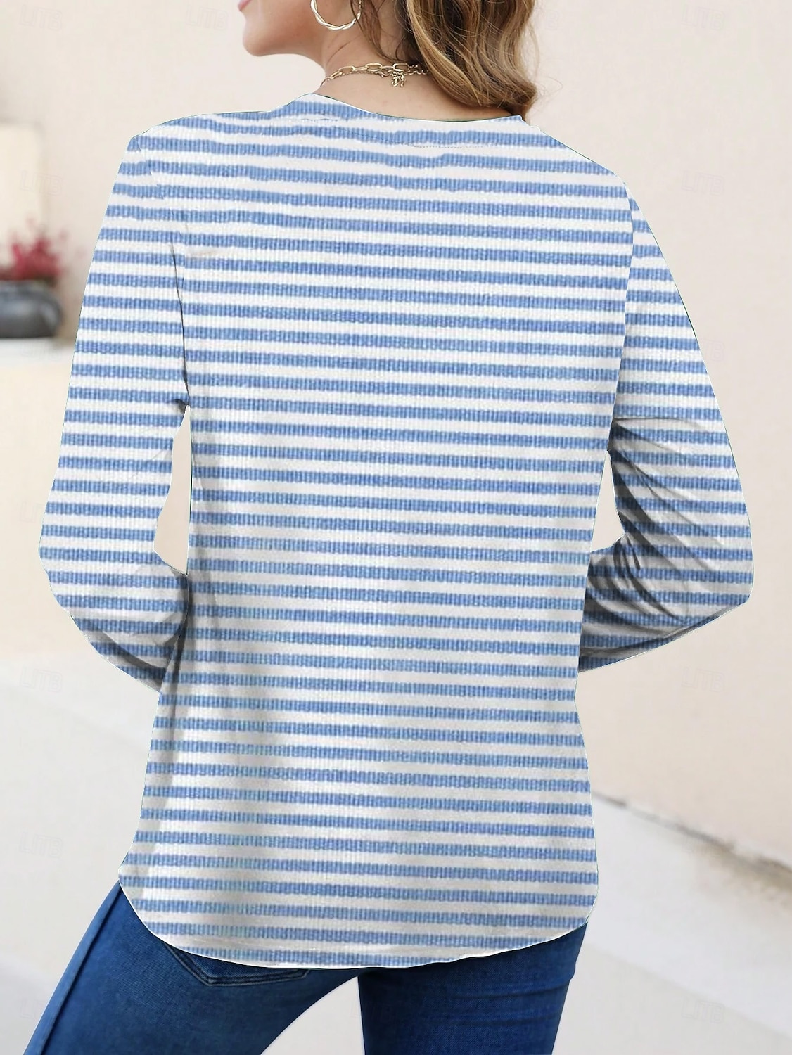 Damen T-Shirt Langarm Rundhals Langarm Tunika Grafik Gestreift Elegant Vintage Reguläre Oberteile Täglicher Ausgehen Wochenenddruck Pink Blau Lila Orange Grün Vorherbst 2026 - $24.99 –P2