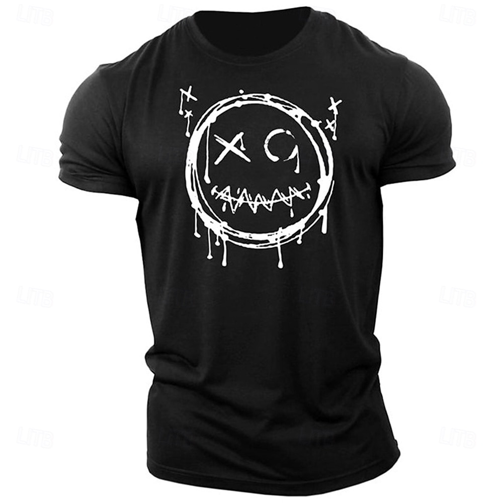 Herr Tecknat Grafiska tryck Rolig Le ansikte T-shirt Grafiska utslagsplatser Bomull Kortärmad Grafisk Skjorta Heather Grey Svart Vit Bekväm t-shirt Utomhus Gata Modedesignerkläder 2025 - $15.99 –P9