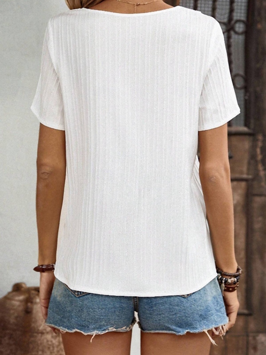 Dames Overhemd Effen Kleur Stijlvol Modern Casual Korte mouw V-hals Normale tops Dagelijks Knop Wit Zomer Lente 2025 - $19.99 –P2