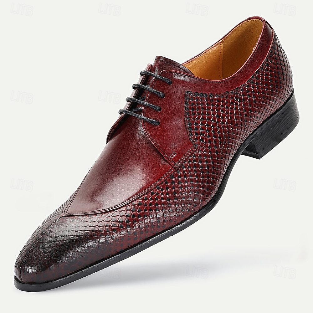 sapatos masculinos premium de couro de crocodilo bordô com cadarço e detalhes refinados para eventos black-tie e festas noturnas de 2025 por $94.99 –P1