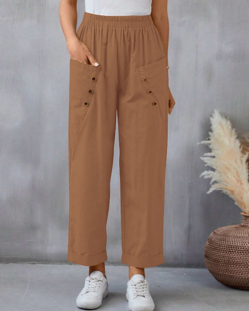 Per donna Pantaloni in cotone e lino Pantaloni Eleganti Moda Streetwear Lunghezza intera Naturale Semplice Tasca Elastico in vita Comodo Confortevole Uscire Weekend Cammello Nero Rosa Blu Estate del 2025 a $24.99 –P16