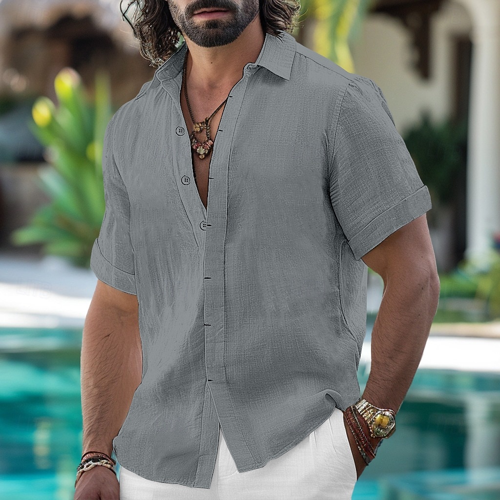 Voor heren Overhemd Linnen overhemd Zomer overhemd Button-down overhemd Normaal shirt Strand hemd Effen Kleur Vakantie Dagelijks Zwart Wit Blozend Roze blauw Korte mouw Kraag Zomer Kleding 2025 - $21.99 –P6