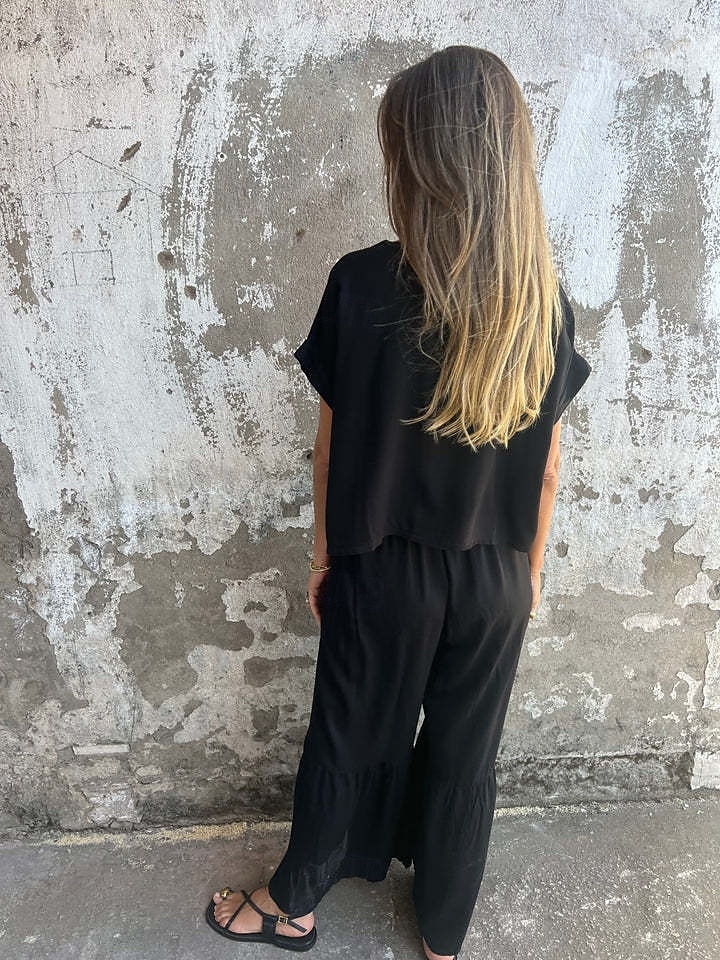 Femmes Actif Basique Ensembles en coton et lin Manche Courte Col ras du cou Couleur Unie A Volants Décontracté Quotidien Noir Vert Véronèse Orange Été Coupe régulière de 2025 ? $32.99 –P6
