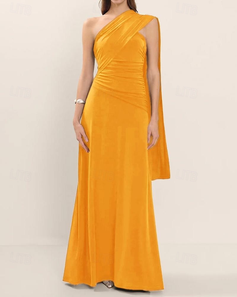 A-Linie Abendkleid Elegant Kleid Formell Hochzeitsgast Bodenlang Ärmellos Ein-Schulter Jersey mit Gerafft 2025 2025 - $147.99 –P8