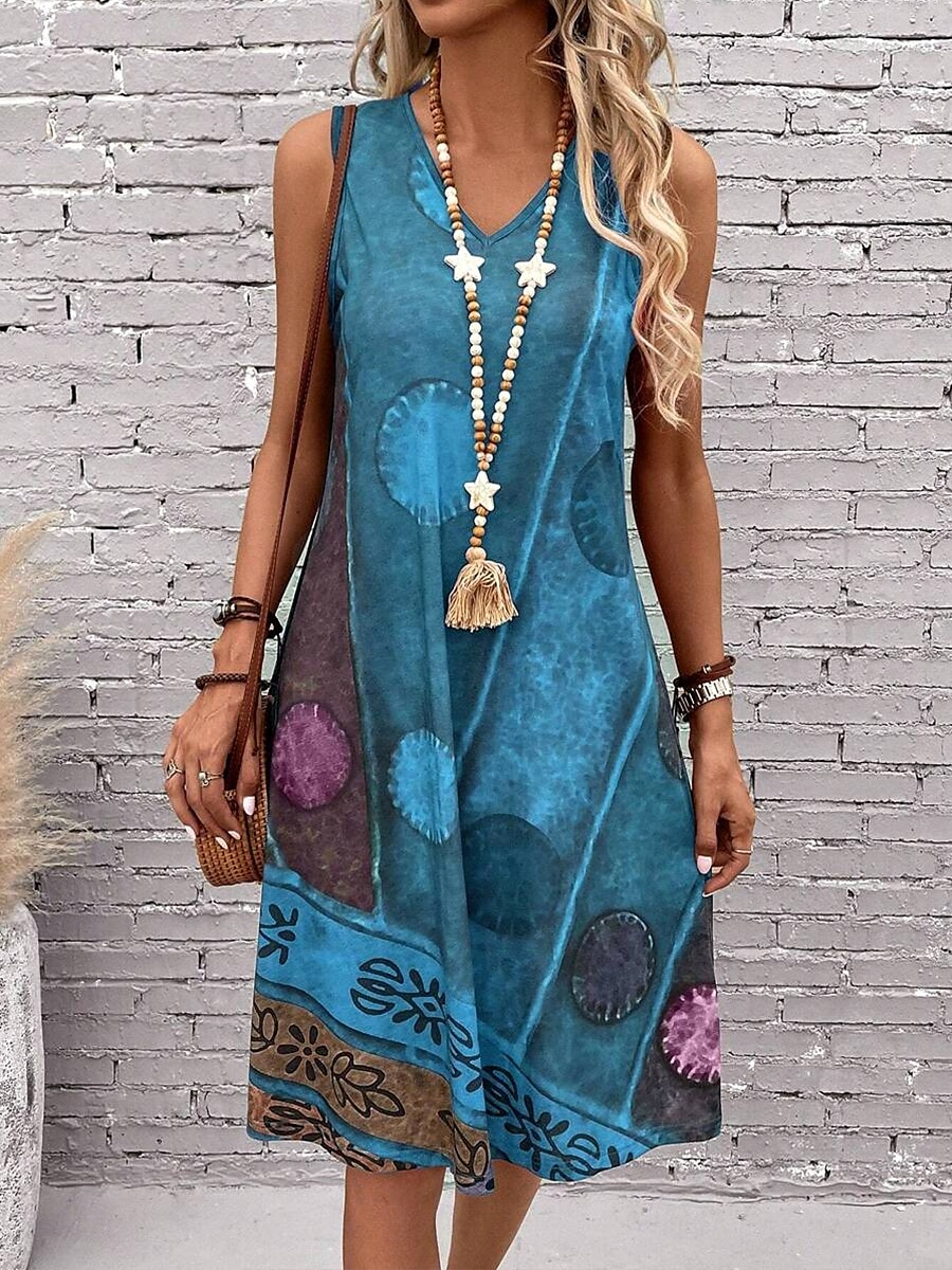 Damskie Sukienka mini Sukienka letnia Sukienka A line Letnie sukienki Urlop Codzienny Boho Regularny Graficzny Geometryczny Kolorowy blok Bez rękawów Dekolt w kształcie litery U Ciemnoczerwony 2025 - $21.99 –P3