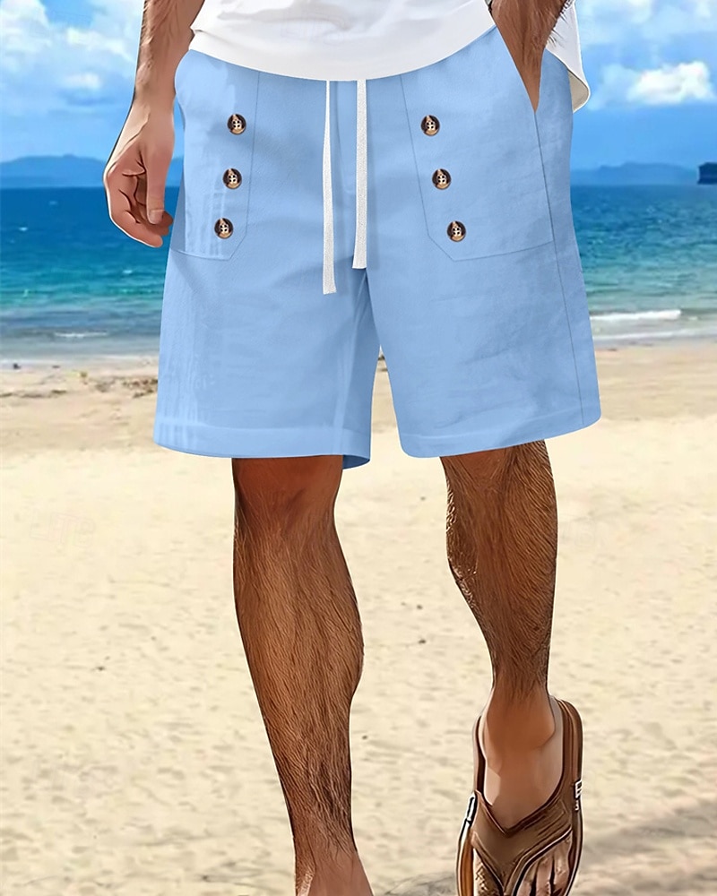 Hombre Pantalón corto Pantalones cortos de lino Pantalones cortos de verano Pantalones cortos de playa Bolsillo Correa Cintura elástica Plano Comodidad Transpirable Corto Vacaciones Festivos Playa 2025 - $22.99 –P18