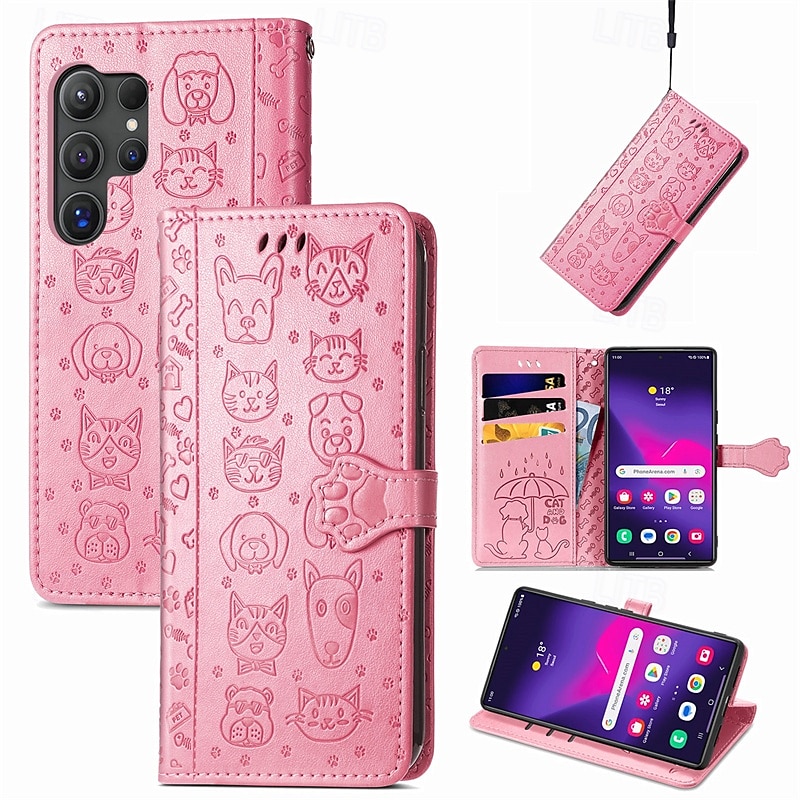 телефон Кейс для Назначение SSamsung Galaxy S24 S23 S22 S21 Ultra Plus S24 ФЭ А55 А35 А25 А15 5Г S25 Ультра Кошелек для карт Откидная крышка с ремешком на запястье Защита от удара Кот С собакой 2025 - $16.99 –P1