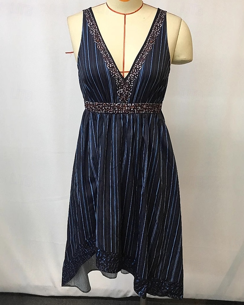 Damen Minikleid Freizeitkleid Sommerkleid Unterkleid Boho-Kleid Elegant Mode Modern Täglich Strand Wochenende Normale Passform Farbblock Ärmellos V Ausschnitt Dunkelblau Sommer 2025 - $26.99 –P2