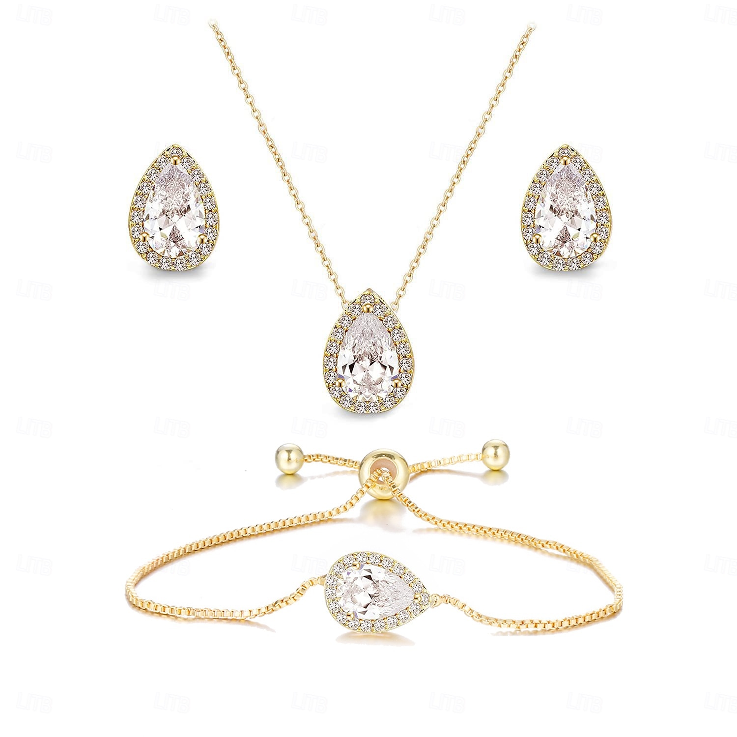 Brudesmykkesett 1 sett zirkon strass øredobber halskjede armbånd dame elegant stilig søtt smykkesett til bryllup spesiell anledning fest aftenantrekk 2025 - $41.99 –P1