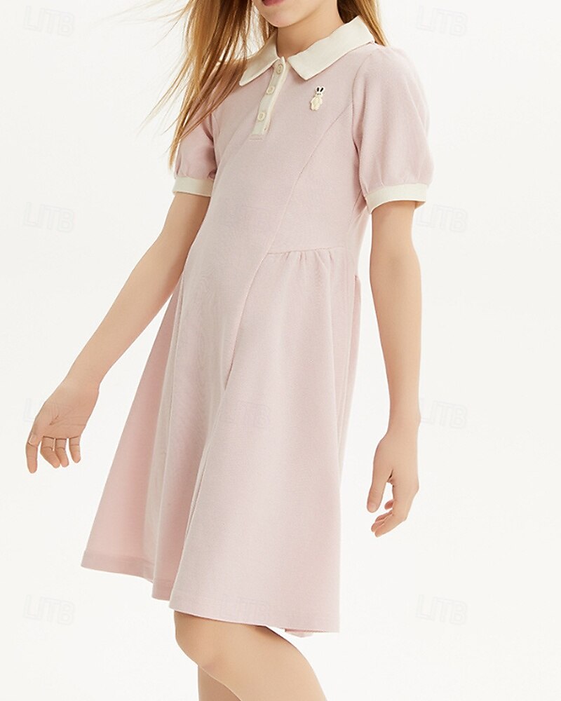 Kids Girls' Dress Color Block Short Sleeve Outdoor Patchwork Adorable Basic Cotton Knee-length Shirt Dress Casual Dress Summer 4 years+ Light Pink 2025 - $71.99 –P6