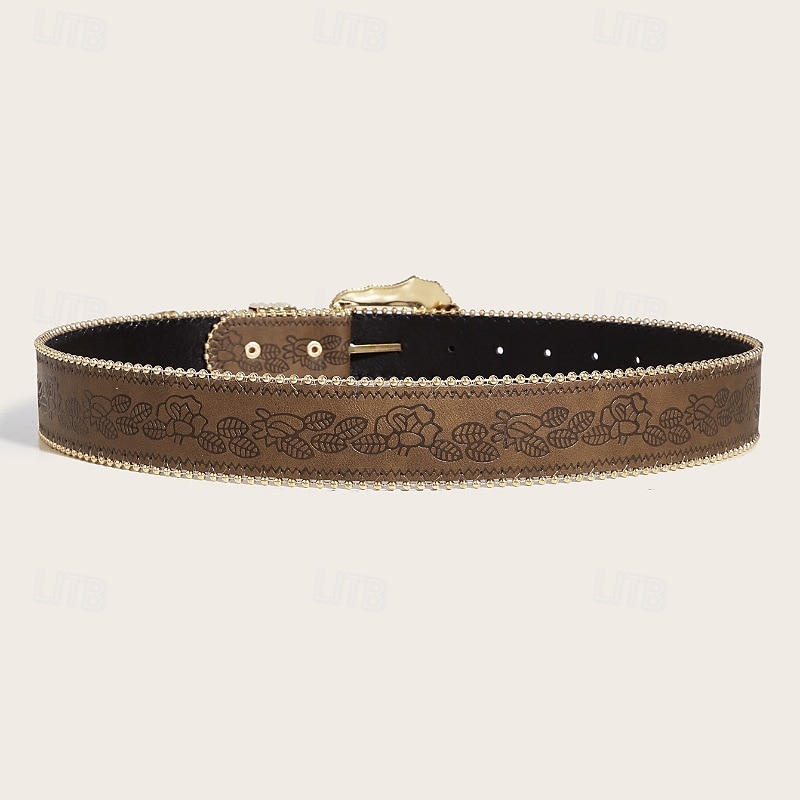 Ceinture Femmes PU Brun Kaki Ceinture Taille Quotidien Week-end Fleuri de 2025 ? $17.49 –P4