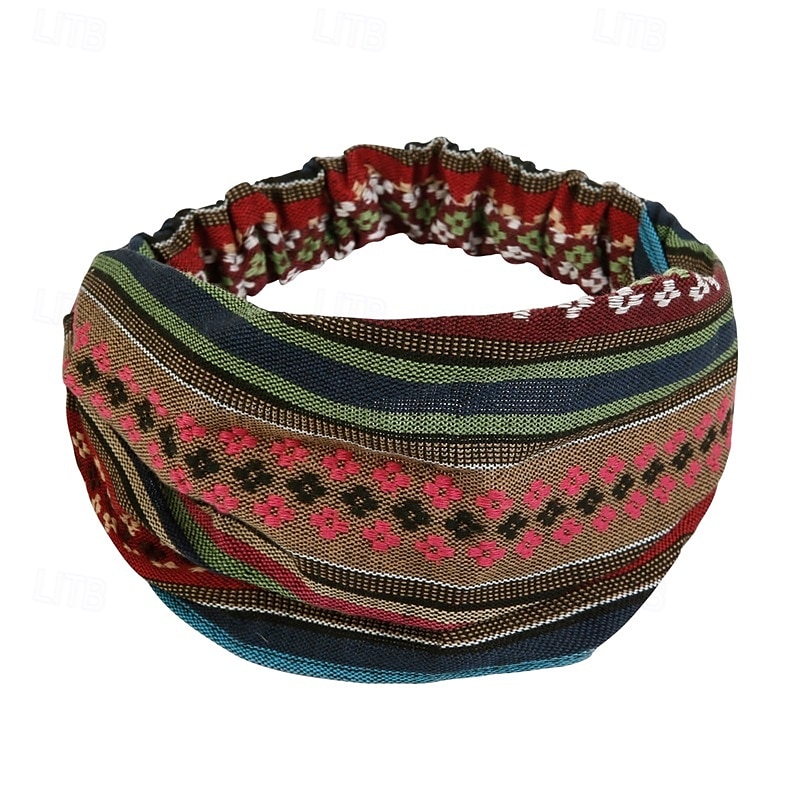Boho Headbands for Women Girls Wide Hippie Hair Accessories Colorful Stripe Head Bands for Women's Hair Fashion Hairbands Turban Headwraps Non Slip 2025 - $8.49 –P6