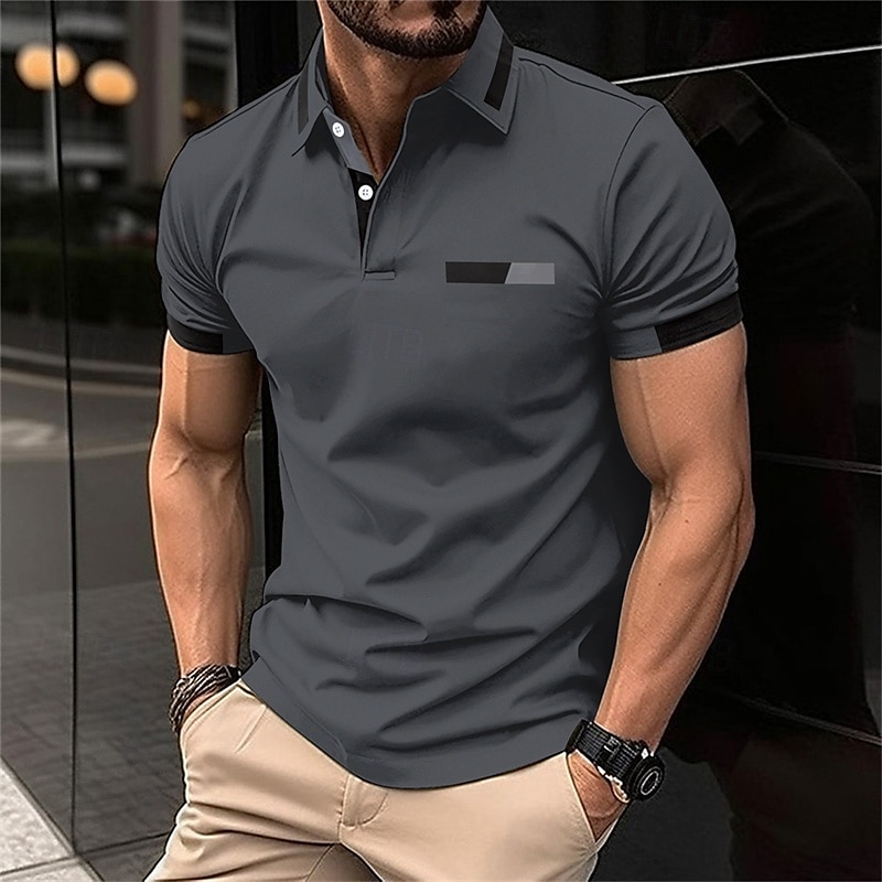 Herren Golfshirt Golf Poloshirts Lässig Arbeit Revers Kurzarm Basic Modern Farbblock Patchwork Knöpfe Frühling Normale Passform Rosenrot Golfshirt 2026 - $18.99 –P9
