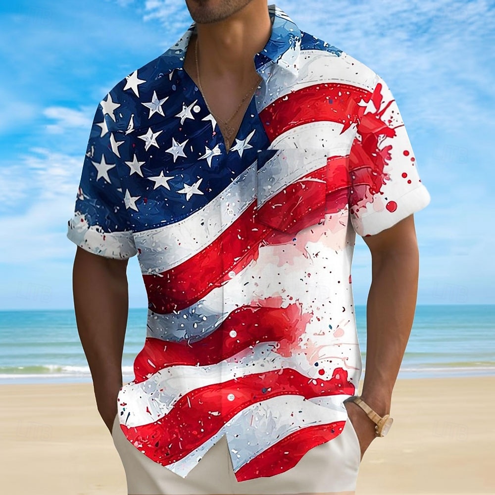 Independence Day Men's American US Flag Patriotic Fourth of July Shirt Summer Shirt Button Up Shirt Short Sleeve Fashion Casual Holiday Summer Spring Turndown 3D Print Collared Shirts Front One Pocket 2025 - GBP £19 –P1