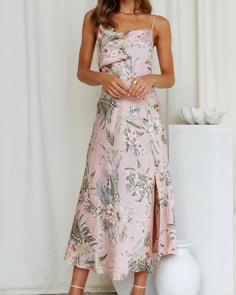 Women's Midi Dress Floral Dress Boho Dress Print Dress Fashion Classic Outdoor Vacation Holiday Regular Fit Flower Sleeveless Spaghetti Strap Pink Navy Blue Orange Summer 2025 - $25.99 –P16