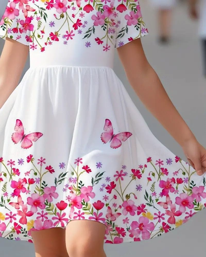 ragazze' 3D Floreale Farfalla Abito Manica Corta Estate Primavera Vacanza Quotidiano Ferie Principessa Bello Dolce Bambini 4-12 Anni Vestito Casual Abito a trapezio Lunghezza al ginocchio Vestibilit del 2025 a $15.99 –P5