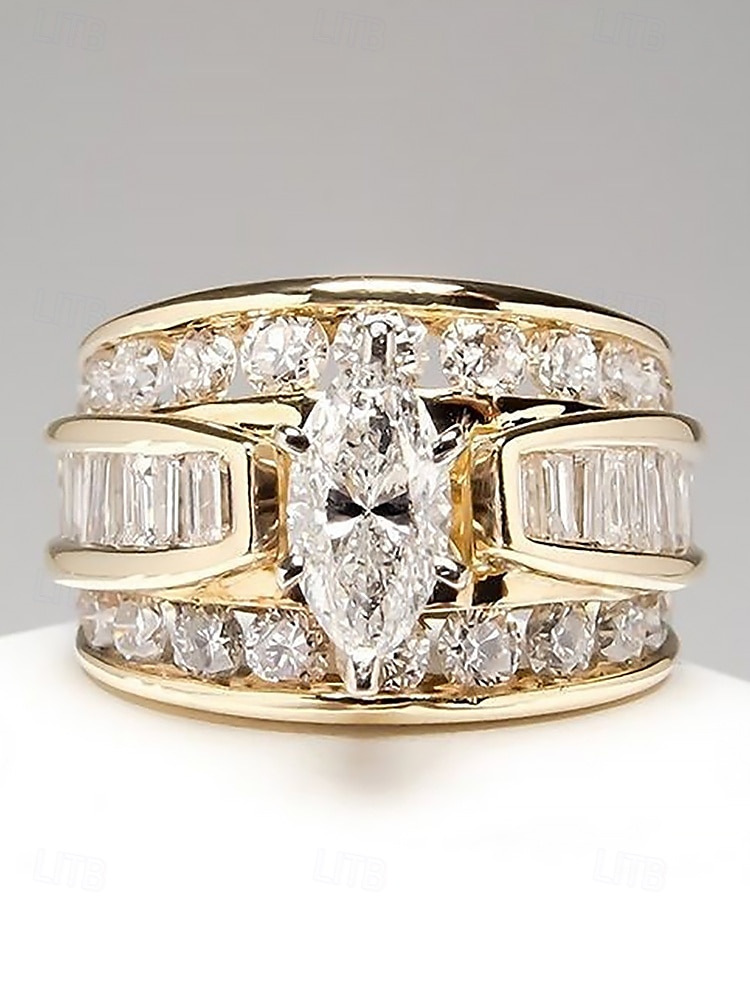 Dames vergulde marquise geslepen kristallen ring – elegante statement sieraden voor bruiloften, verlovingen en avondfeesten 2025 - $9.99 –P5