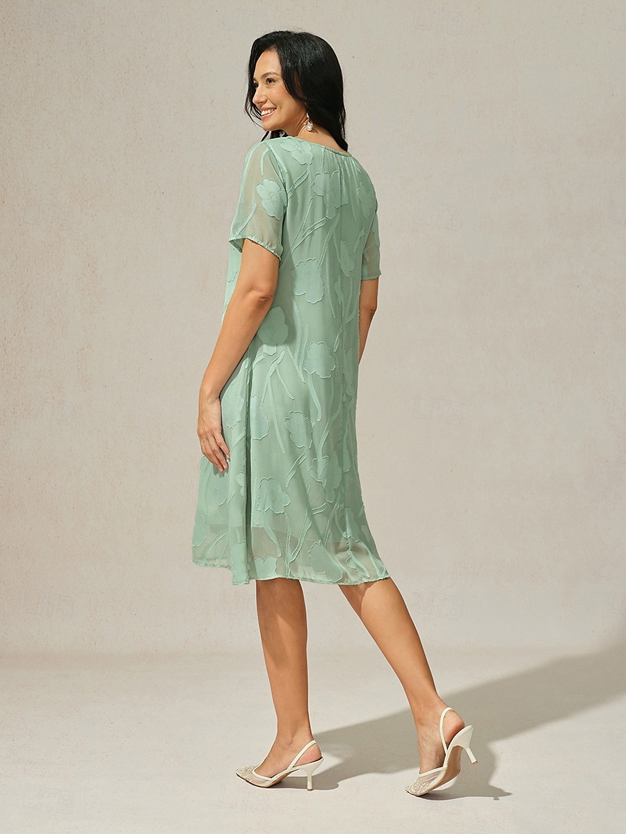 Dame Knelang kjole Chiffonkjoler Elegant Fritid Løstsittende Blomstret Kortermet Crew-hals Salvie Grøn Sommer 2025 - $55.99 –P6