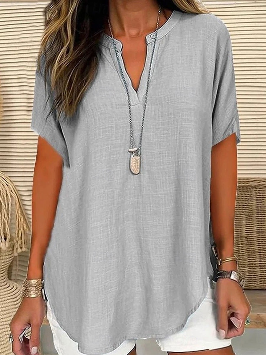 Damen Bluse Einfarbig Elegant Lässig Kurzarm V Ausschnitt Normale Oberteile Täglich Ferien Schwarz Weiß Rosa Blau Grün Sommer Frühling 2025 - $22.99 –P3