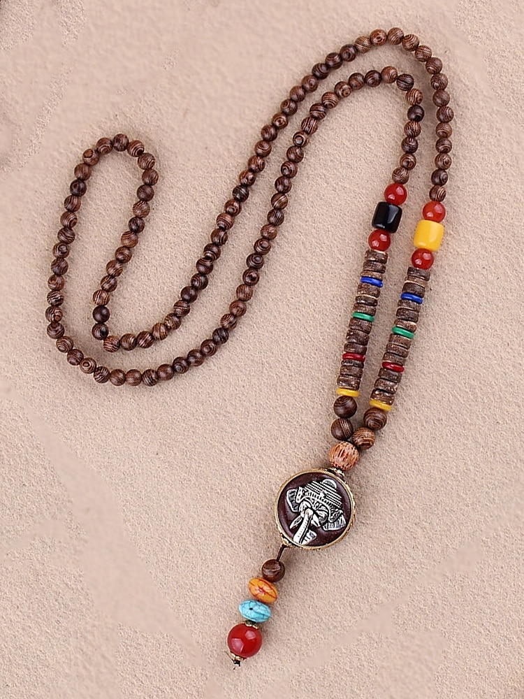 Pánský náhrdelník z přírodních dřevěných korálků s tibetským totemovým přívěskem, boho etnický styl s dlouhým řetízkem pro meditaci, jógu, duchovní setkání a ležérní letní outfity. 2026 - $10.36 –P9