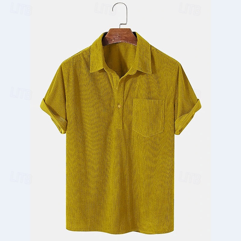 Homens Camiseta de Veludo Camisa de golfe Casual Trabalho Lapela Manga Curta Básico Moderno Tecido Botões Verão Normal Preto Amarelo Marron Camiseta de Veludo de 2026 por $25.99 –P1