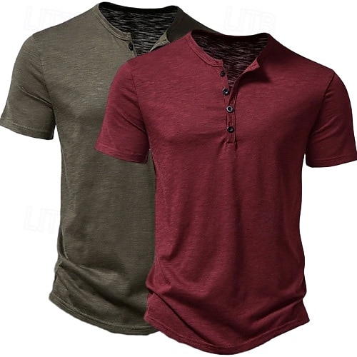 Confezione da 2 magliette da uomo, maglietta Henley, manica corta, tinta unita, stile semplice, moderno, contemporaneo, con bottoni, stile Henley, per le vacanze, stile casual, estivo. del 2025 a $27.99 –P13