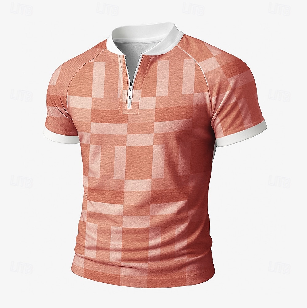 Men's Color Block Zip Polo Short Sleeve Stand Collar Business Modern Leisure Business Athleisure Casual Daily Zipper 3D Print Summer Robin's Egg Blue Grey Orange 2025 - $20.99 –P6