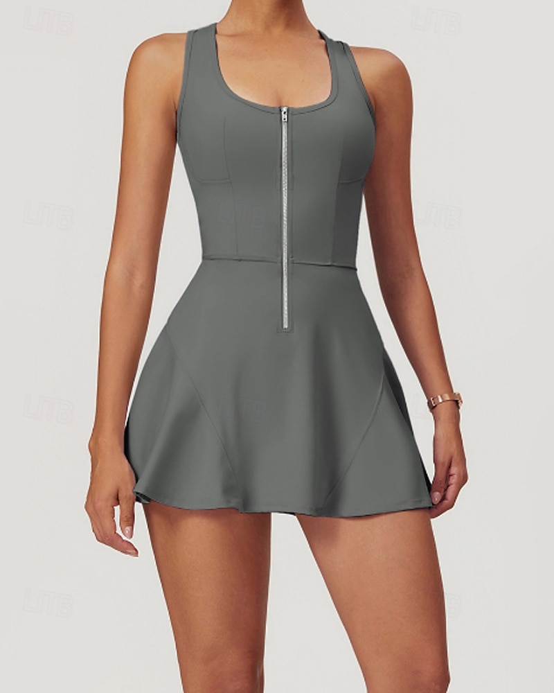 Women's Solid Colored Tennis Dress with Built in Shorts and Bra Sports Dress 2pcs Sleeveless Zipper Breathable Tennis Golf Pickleball U Neck Racerback Black White Purple Tennis Clothing 2026 - $47.99 –P11
