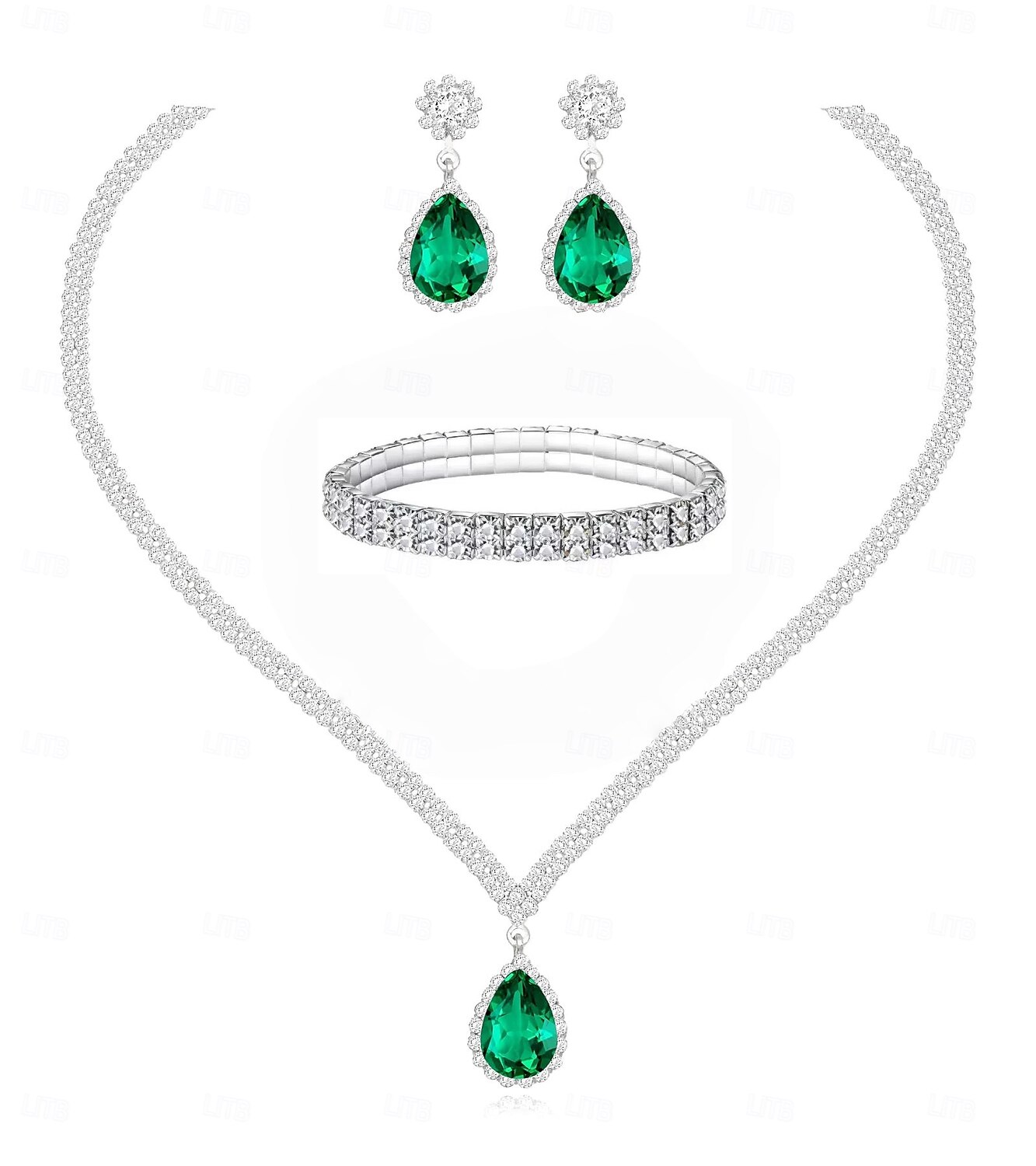 Set di gioielli da sposa, 1 set di orecchini con strass e zirconi, collana e braccialetti, elegante set di gioielli artistici alla moda da donna per matrimoni, feste e abiti da sera. del 2025 a $30.99 –P5