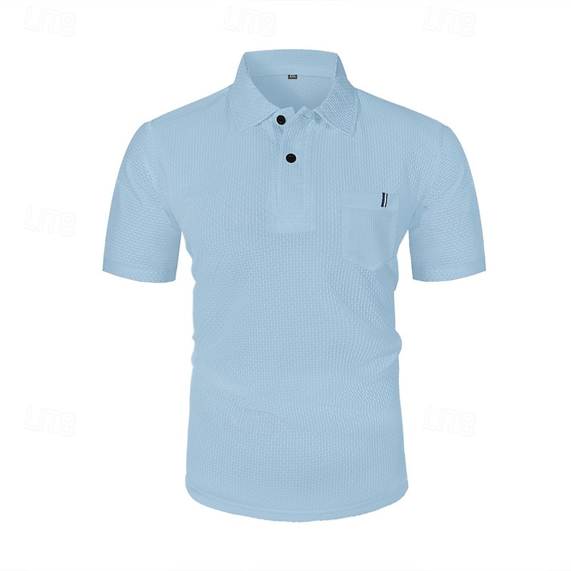 Herren Golfshirt Golf Poloshirts Arbeit Lässig Revers Kurzarm Basic Modern Einfach Knöpfe Jacquard Sommer Normale Passform Schwarz Weiß Marineblau Blau Meerblau Dunkelgray Golfshirt 2025 - $18.99 –P2
