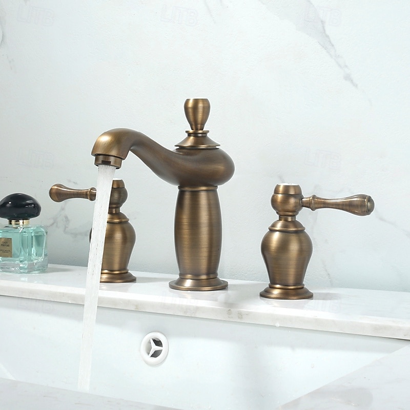 Rubinetto per lavabo - Classico / Ampia diffusione Ottone Antico / Nichel spazzolato Rubinetto a tre fori Due maniglie tre foriBath Taps del 2025 a $315.89 –P1