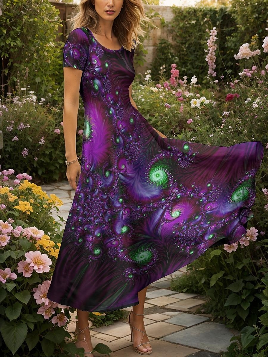 Femmes Robe maxi Robe Décontractée Robe trapèze Robe d'été Élégant Vacances Occasionnel Coupe régulière Graphique Abstrait Manche Courte Col carré Rouge Bleu Violet Vert Été Printemps de 2025 ? $31.99 –P4