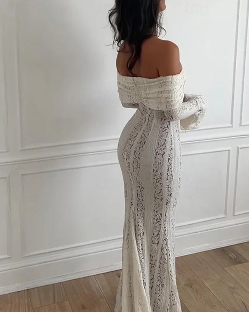 Dámské Dlouhé šaty Maxi šaty Krajkové šaty Šaty na ples Šaty na párty Elegantní Módní Párty Zvláštní příležitosti Večerní oslava Běžný Bez vzoru Dlouhý rukáv Pod rameny Černá Bílá Léto 2025 - $35.99 –P12