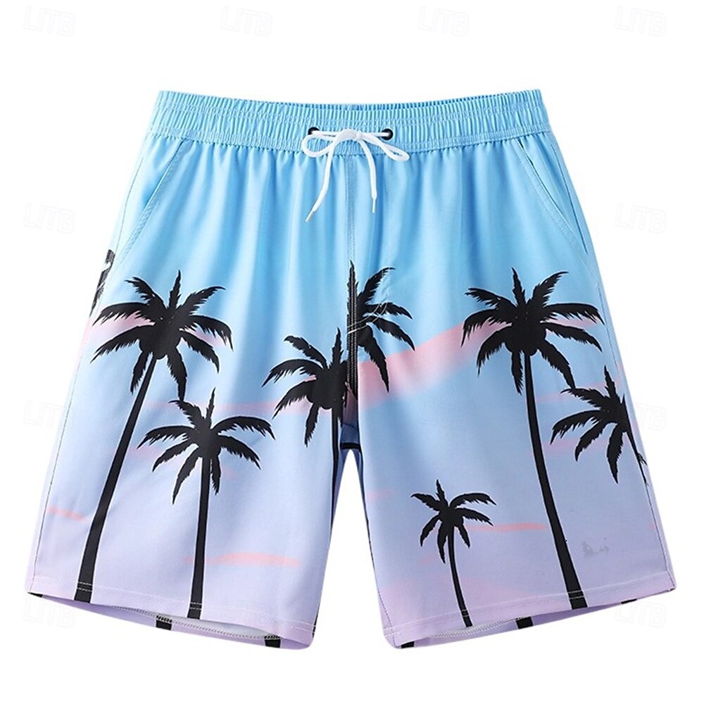 Homens Calção Shorts de praia Bolsos Com Cordão Cintura elástica Gráfico Folha Árvore Respirável Secagem Rápida Comprimento do joelho Ao ar livre Férias Casa Férias Estilo Étnico Azul Céu Azul escuro de 2025 por $17.99 –P17