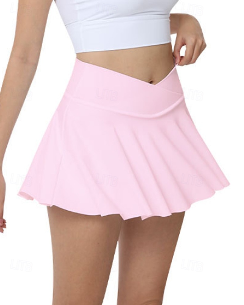 Per donna Tinta unita Gonna casual Gonne da tennis con pantaloncini Arricciato Traspirante Tennis Golf Pickleball Nero Bianco Rosa Abbigliamento da tennis del 2026 a $25.99 –P2