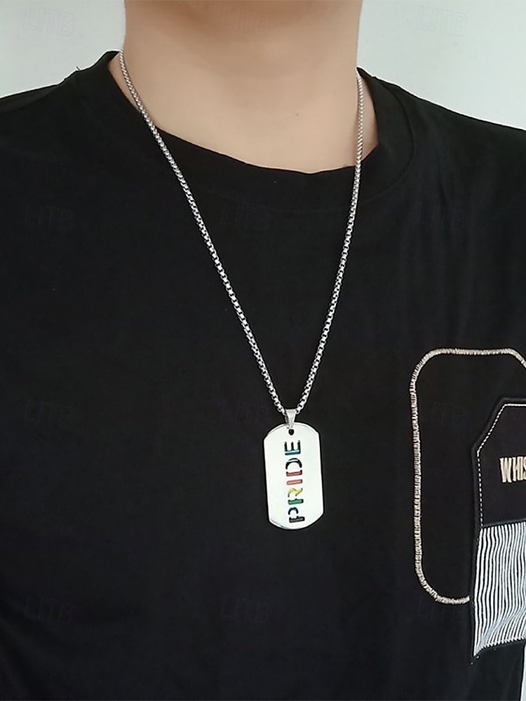 Colar masculino LGBTQIA+ com estampa de arco-íris e recortes do orgulho - corrente com pingente de aço inoxidável, joia festiva ousada para o mês do orgulho, desfiles LGBTQIA+ e expressão cotidiana de 2025 por $9.99 –P2