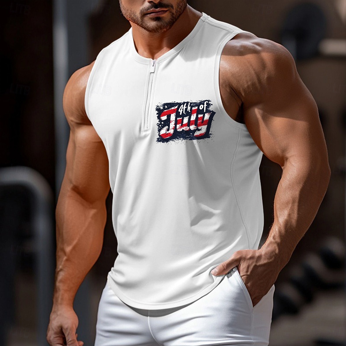 Men's Tank Top Vest Undershirt Sleeveless Shirt Sleeveless Crew Neck Round V Neck Summer Graphic Plain Independence Day Fashion Classic Athleisure Quick Dry Street Casual Sports White Red Blue Top 2025 - $12.99 –P1