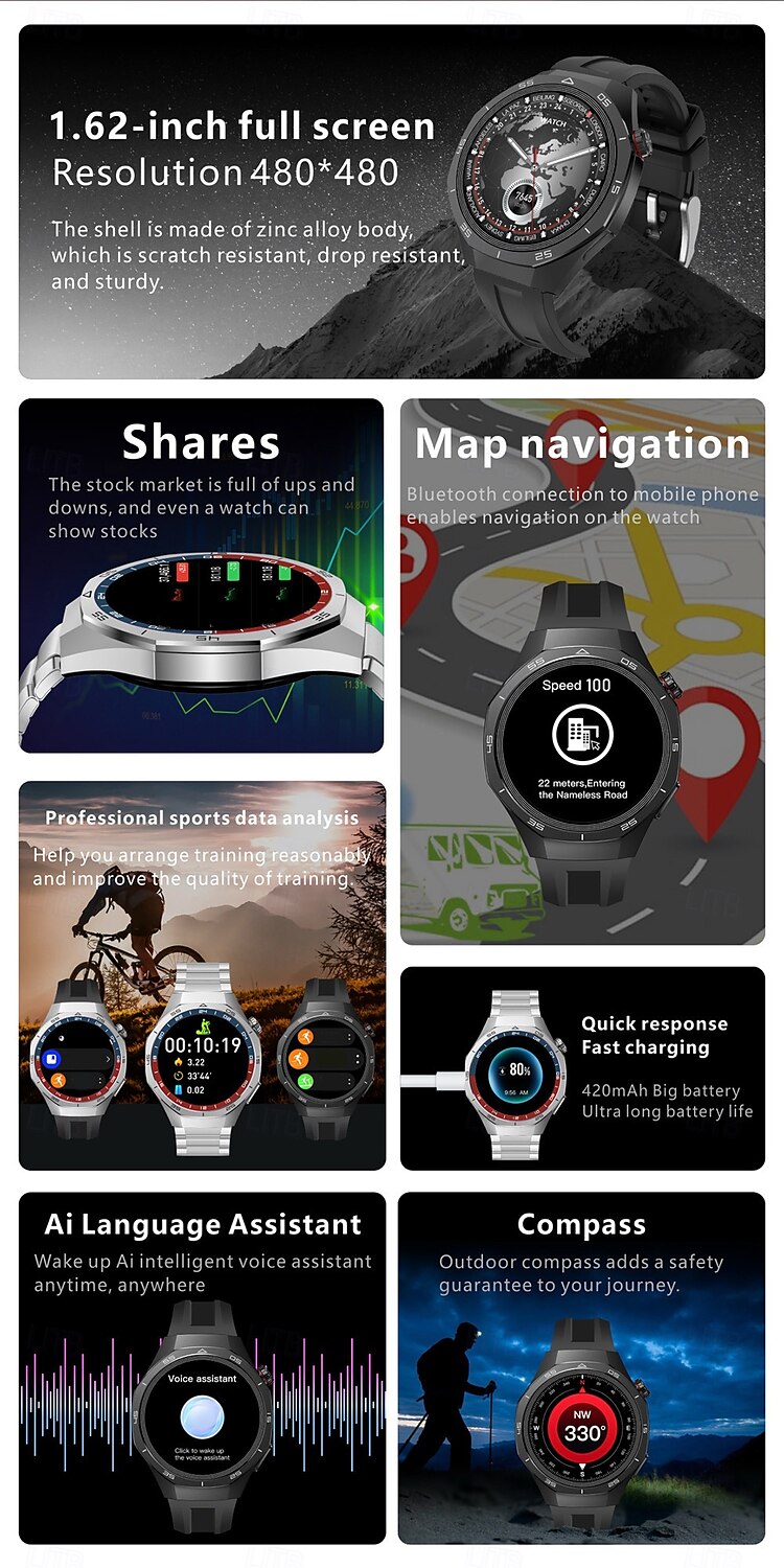 S6Pro Smart Watch 1.62" Bluetooth Fitness Tracker for Men with Compass, Step Counter, Call & Message Reminder, Sleep Monitor, Voice Assistant, IPX Waterproof, Compatible with Android iOS 2025 - $59.99 –P1