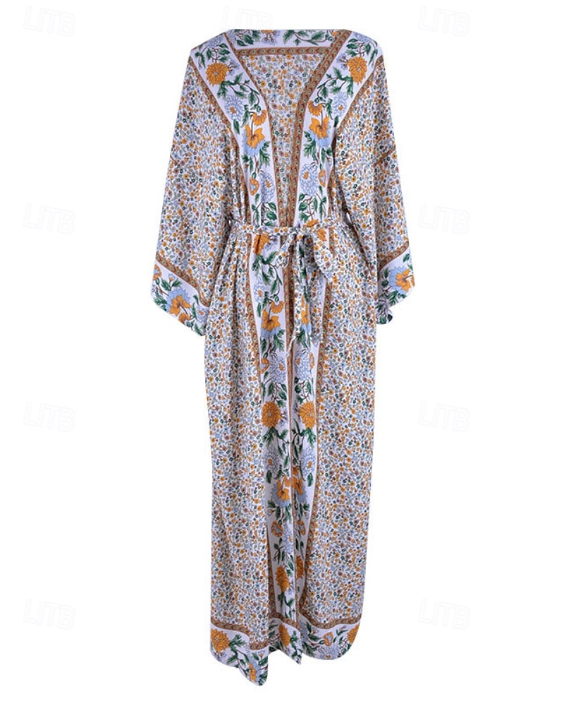 Damen Badeanzug Überwurf Bademode Vorderknoten Strandbekleidung Boho Blume V Ausschnitt Langarm Badeanzüge 2025 - $25.99 –P5