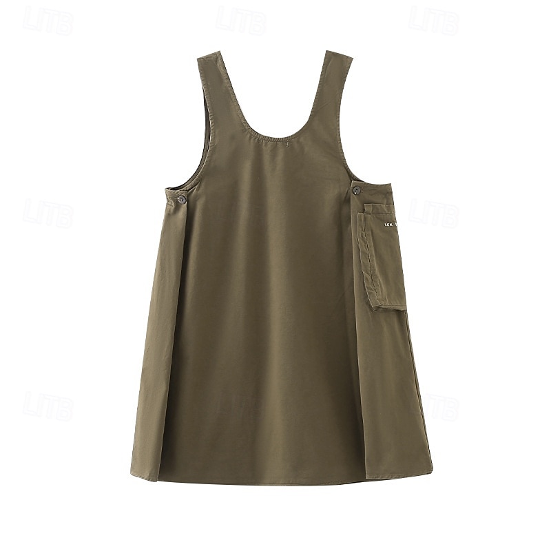 Kids Girls' Dress Solid Color Sleeveless Outdoor Pocket Adorable Basic Cotton Knee-length Casual Dress Bib Summer 4 years+ Brown 2025 - $84.99 –P3